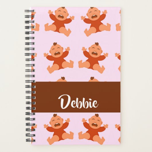 Custom name crying babies on pink planner (Voorkant)