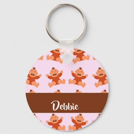 Custom name crying babies on pink sleutelhanger (Voorkant)