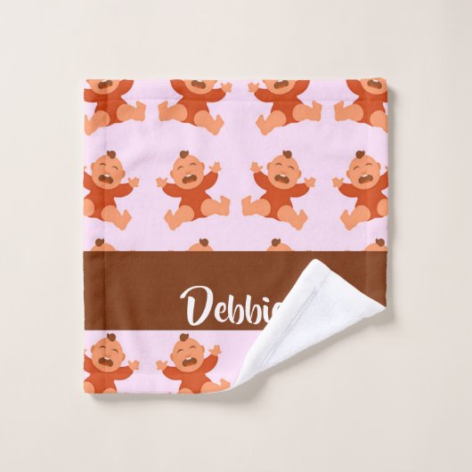 Custom name crying babies on pink washandje (Wasdoekje)