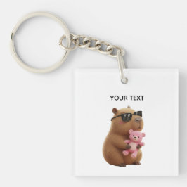 Custom Name Cute Capybara Pink Teddy Bear Keychain