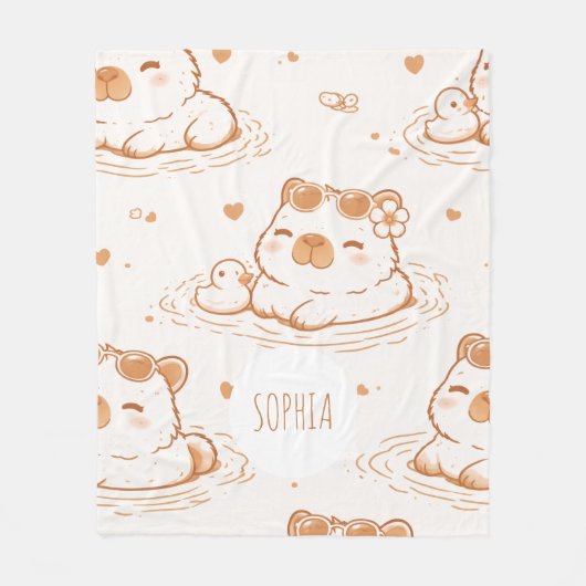 Custom Name Cute Capybara With Sunglasses Kids Fleece Deken (Voorkant)
