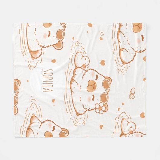 Custom Name Cute Capybara With Sunglasses Kids Fleece Deken (Voorkant (Horizontaal))