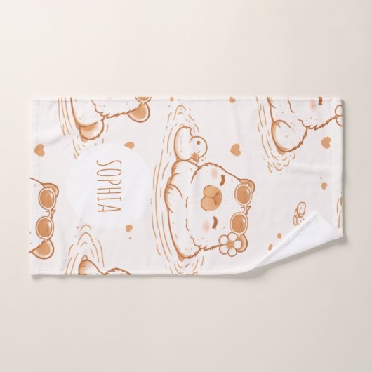 Custom Name Cute Capybara With Sunglasses Kids Handdoek (Handdoek)