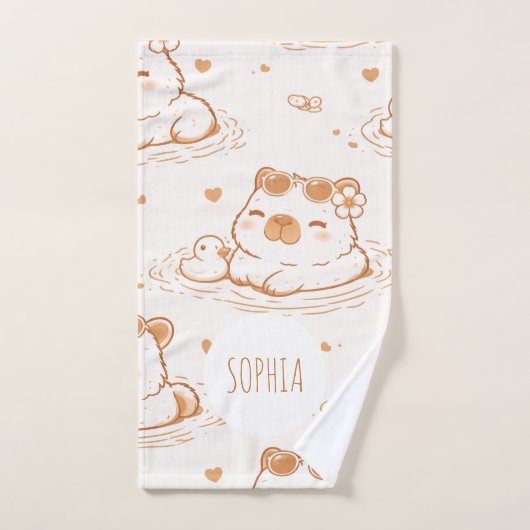 Custom Name Cute Capybara With Sunglasses Kids Handdoek (Handdoek)