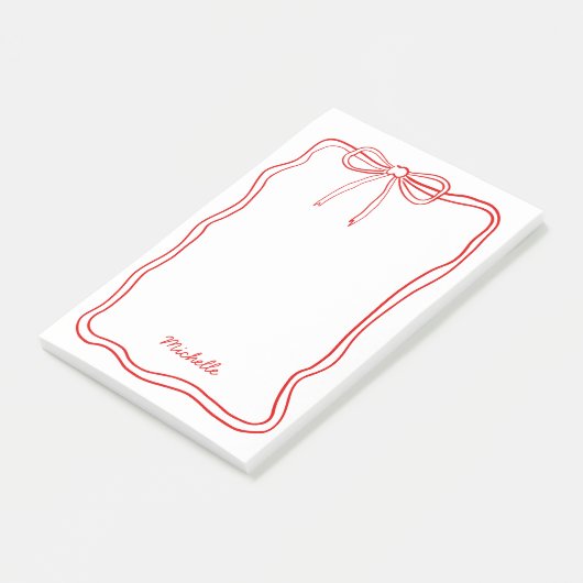 Custom Name Cute Coquette Red Ribbon Frame Post-it® Notes (Schuin)