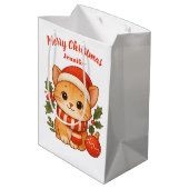 Custom Name Cute Kitten Merry Christmas Gift Bag Medium Cadeauzakje (Achterkant Gekanteld)