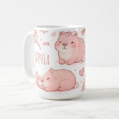 Custom Name Cute Pastel Capybara Bow Girls Koffiemok (Voorkant links)
