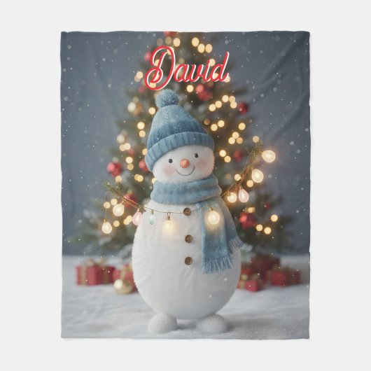 Custom Name Cute Snowman Christmas Fleece Deken (Voorkant)