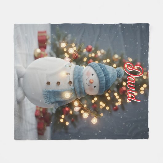 Custom Name Cute Snowman Christmas Fleece Deken (Voorkant (Horizontaal))