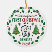 Custom Name Dentist First Christmas Tree Round Keramisch Ornament (Voorkant)