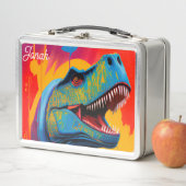 Custom Name Dinosaur Lunch Box - T-Rex Metal Box (In situ)