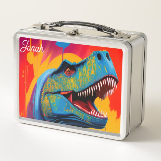 Custom Name Dinosaur Lunch Box - T-Rex Metal Box (Voorkant)