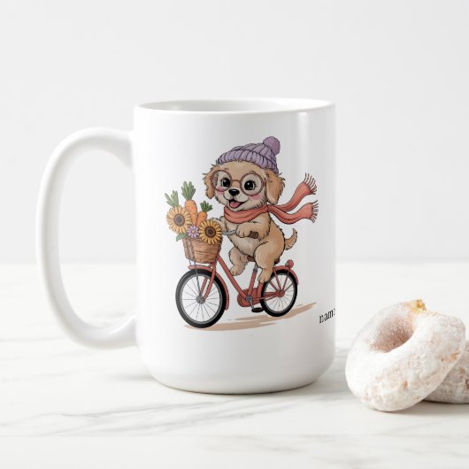Custom Name Dog Lover Gift | Whimsical Puppy Coffe Koffiemok (Met donut)