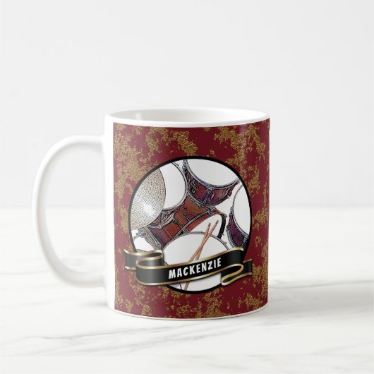 Custom Name Drummer Christmas Drum Kit Music Mug Koffiemok (Links)