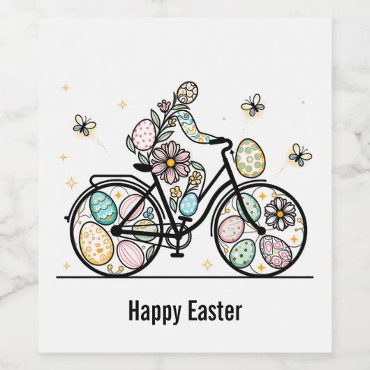 Custom Name Easter Bicycle Design Wijn Etiket (Enkel label)