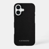 Custom Name Elegant Black Leather iPhone 16 Hoesje (Achterkant)