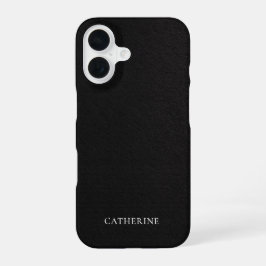 Custom Name Elegant Black Leather iPhone 16 Hoesje