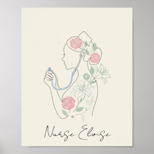 Custom Name Elegant Nurse Silhouette Poster (Voorkant)