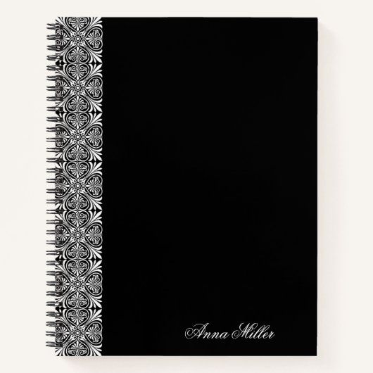 Custom name Elegant white tile pattern | black  Notitieboek (Voorkant)
