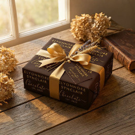 Custom Name Est Date Brown Gold Script Chocolate Cadeaupapier