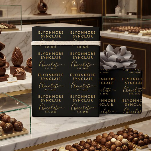 Custom Name Est Date Gold Script Chocolate Cadeaupapier