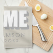 Custom Name Est. Home Minimalist Modern Beige Gray Theedoek (Quarter Fold)