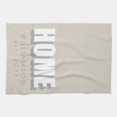 Custom Name Est. Home Minimalist Modern Beige Gray Theedoek (Horizontaal)