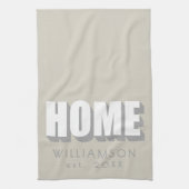 Custom Name Est. Home Minimalist Modern Beige Gray Theedoek (Verticaal)
