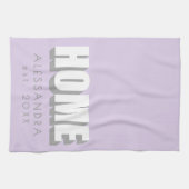 Custom Name Est. Home Minimalist Pastel Purple  Theedoek (Horizontaal)