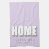 Custom Name Est. Home Minimalist Pastel Purple  Theedoek (Verticaal)