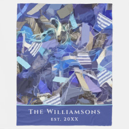 Custom Name Est. Year Blue Purple Abstract Stripes Fleece Deken