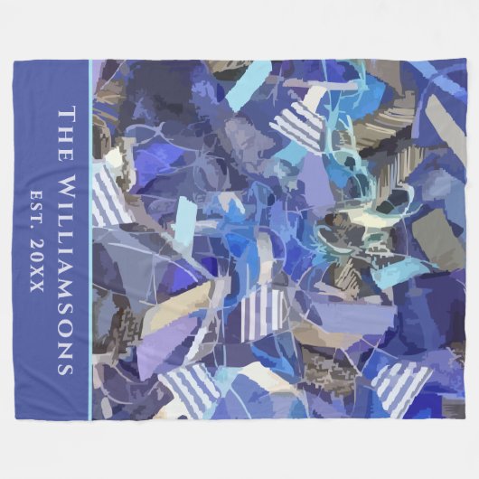 Custom Name Est. Year Blue Purple Abstract Stripes Fleece Deken (Voorkant (Horizontaal))