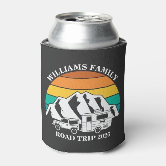 custom name family vacation mountain Road Trip Blikjeskoeler (Blikje Voorkant)