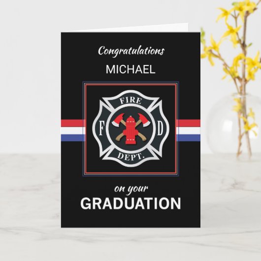 Custom Name Fire Department Academy Afstuderen Kaart (Gele Bloem)