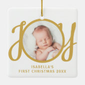 Custom Name First Christmas Photo Keepsake Keramisch Ornament (Achterkant)