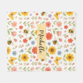 Custom Name Floral Bee Blanket Fleece Deken (Voorkant (Horizontaal))