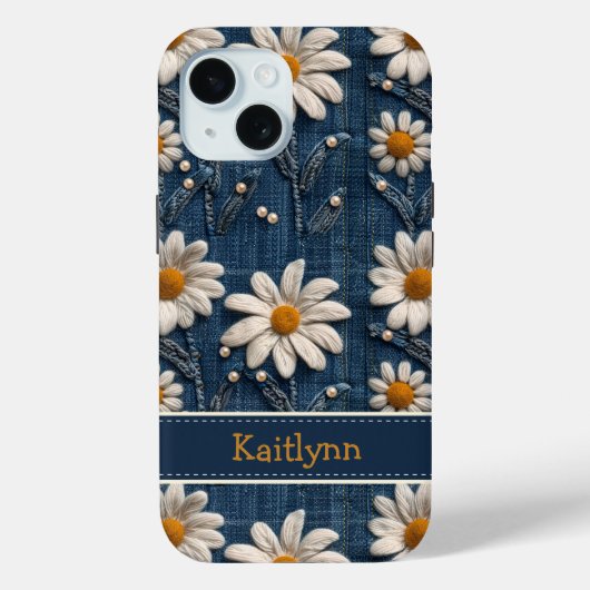 Custom Name Floral Embroidered Phone Case (Achterkant)