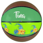 Custom name floral pattern on green basketbal (Voorkant)