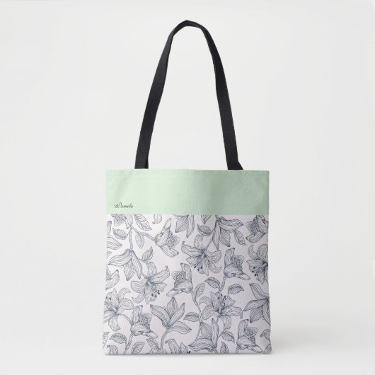 Custom Name Floral Pattern Tote Bag (Voorkant)