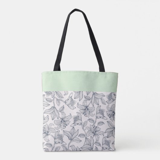 Custom Name Floral Pattern Tote Bag (Achterkant)