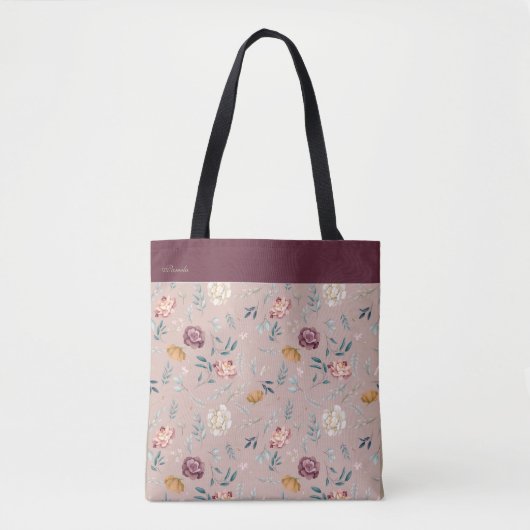 Custom Name Floral Pattern  Tote Bag (Voorkant)