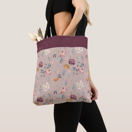 Custom Name Floral Pattern  Tote Bag (Dichtbij)