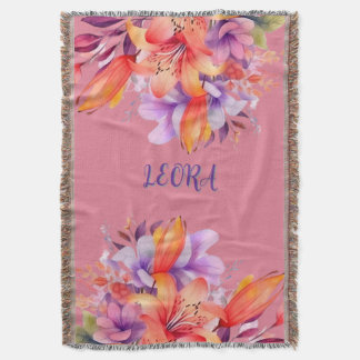 Custom Name Flower Cozy Fleece Throw Deken