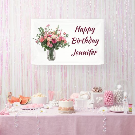 Custom Name Flower Floral Bouquet Spandoek (Feest)