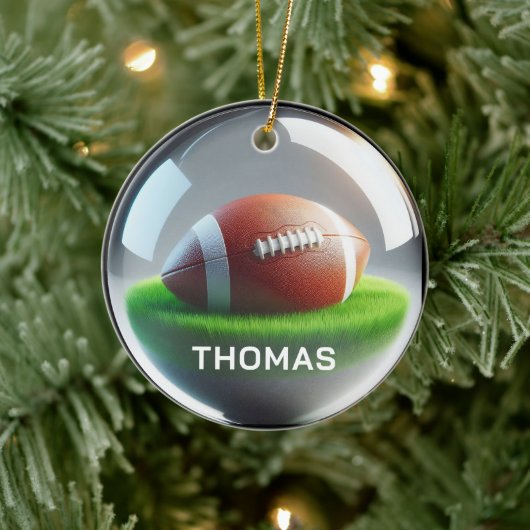 Custom Name Football Faux Glass‑Orb Look Keramisch Ornament (Boom)