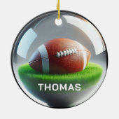 Custom Name Football Faux Glass‑Orb Look Keramisch Ornament (Achterkant)