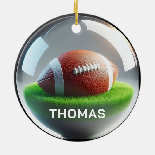 Custom Name Football Faux Glass‑Orb Look Keramisch Ornament (Achterkant)