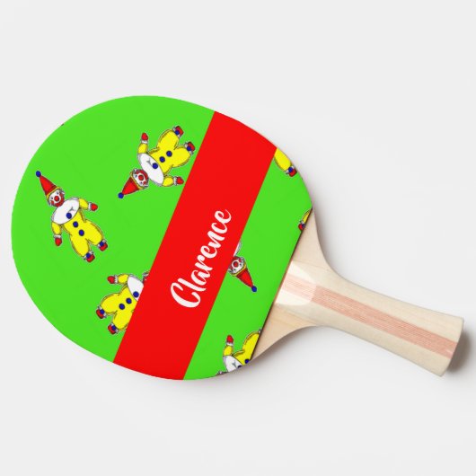 Custom name funny clowns on green tafeltennisbatje (Zijkant)
