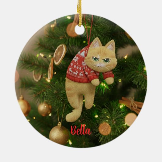 Custom Name Funny Grumpy Cat Christmas Ornament (Achterkant)