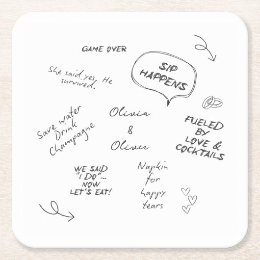 Custom name, funny love note handwriting wedding kartonnen onderzetters (Voorkant)